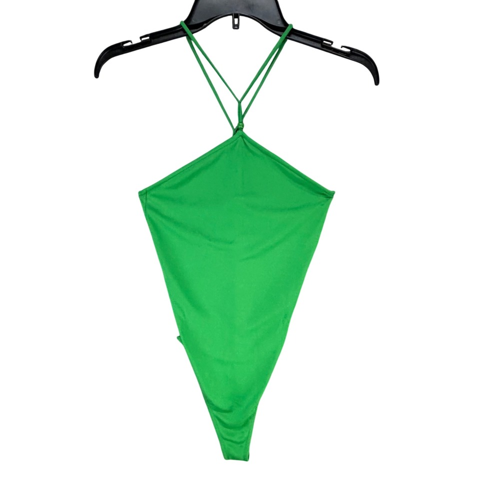 Zara Halter Bodysuit Womens‎ S Green Strappy Open Back Summer Essential Flirty